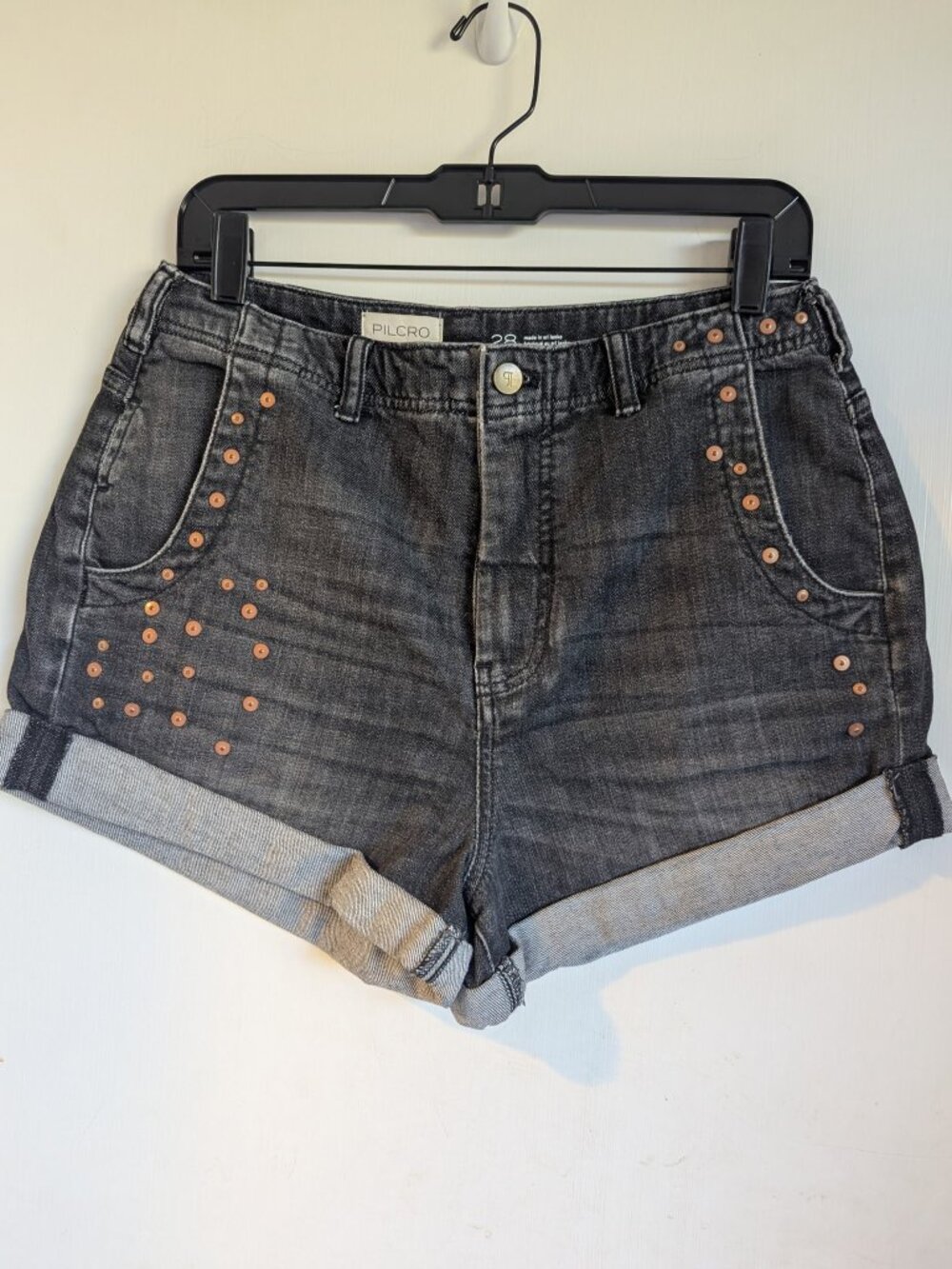 Pilcro Grey Studded Jean Shorts - size 28